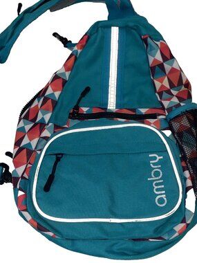 Ambry Sling Bag Crossbody Shoulder Purse Backpack Aqua Pink Diamond Print EUC